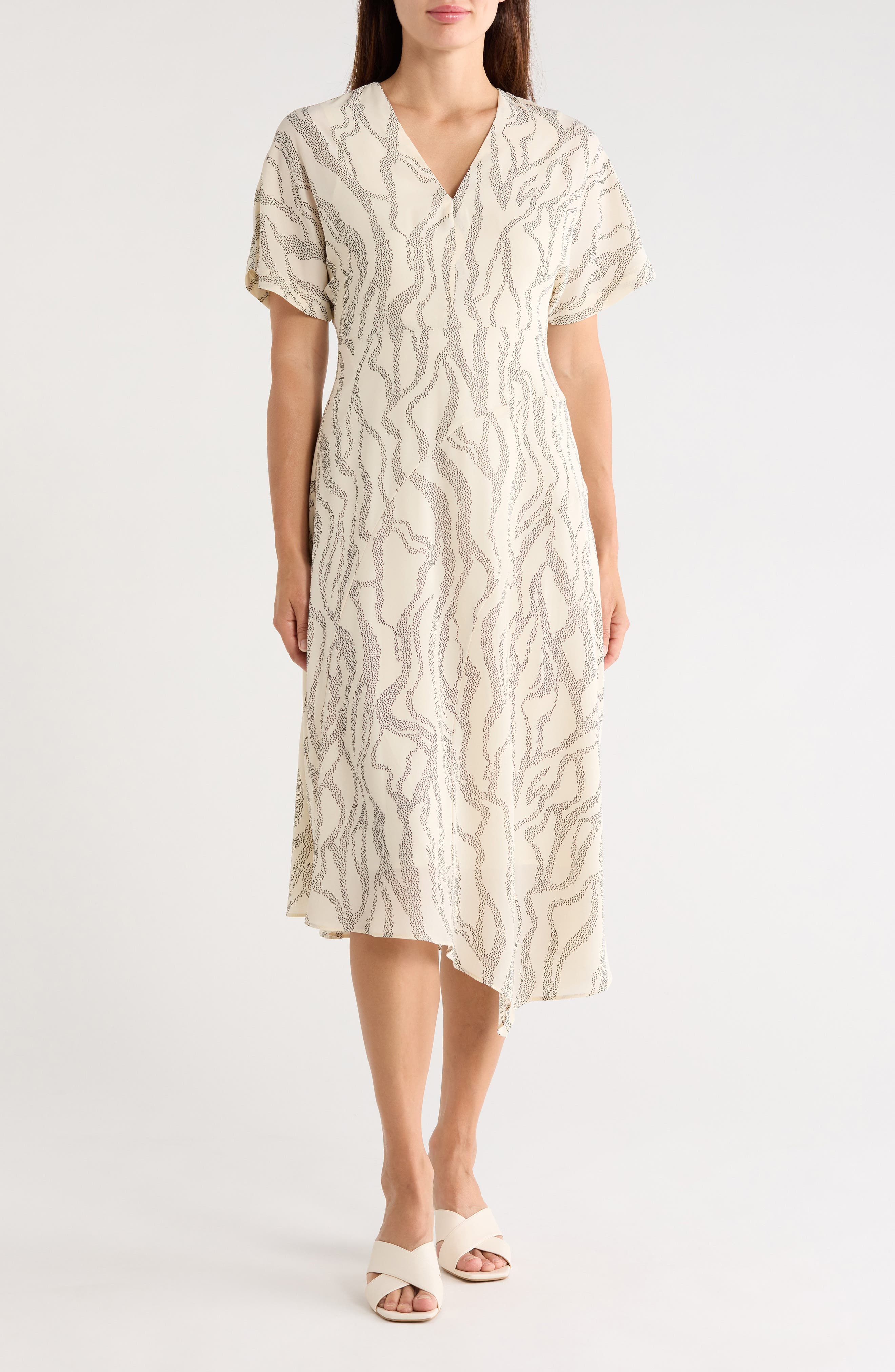 Short Sleeve Asymmetric Hem Midi Dress