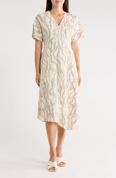 Short Sleeve Asymmetric Hem Midi Dress
