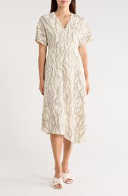 Maggy London Short Sleeve Asymmetric Hem Midi Dress