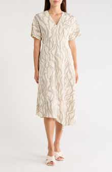 Short Sleeve Asymmetric Hem Midi Dress