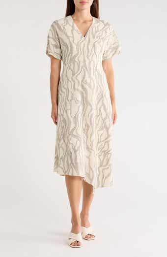 Short Sleeve Asymmetric Hem Midi Dress