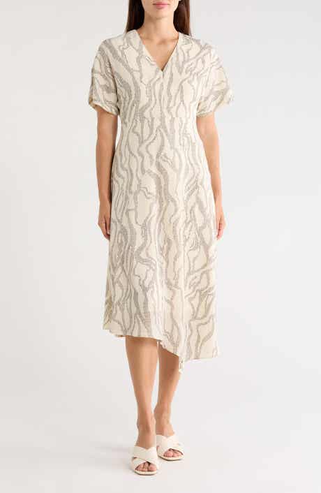Short Sleeve Asymmetric Hem Midi Dress