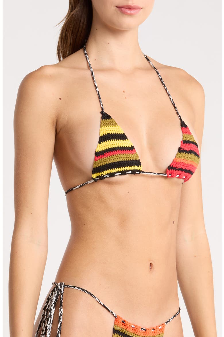 Stripe Crochet Triangle Bikini Top, Alternate, color, RED MULTI