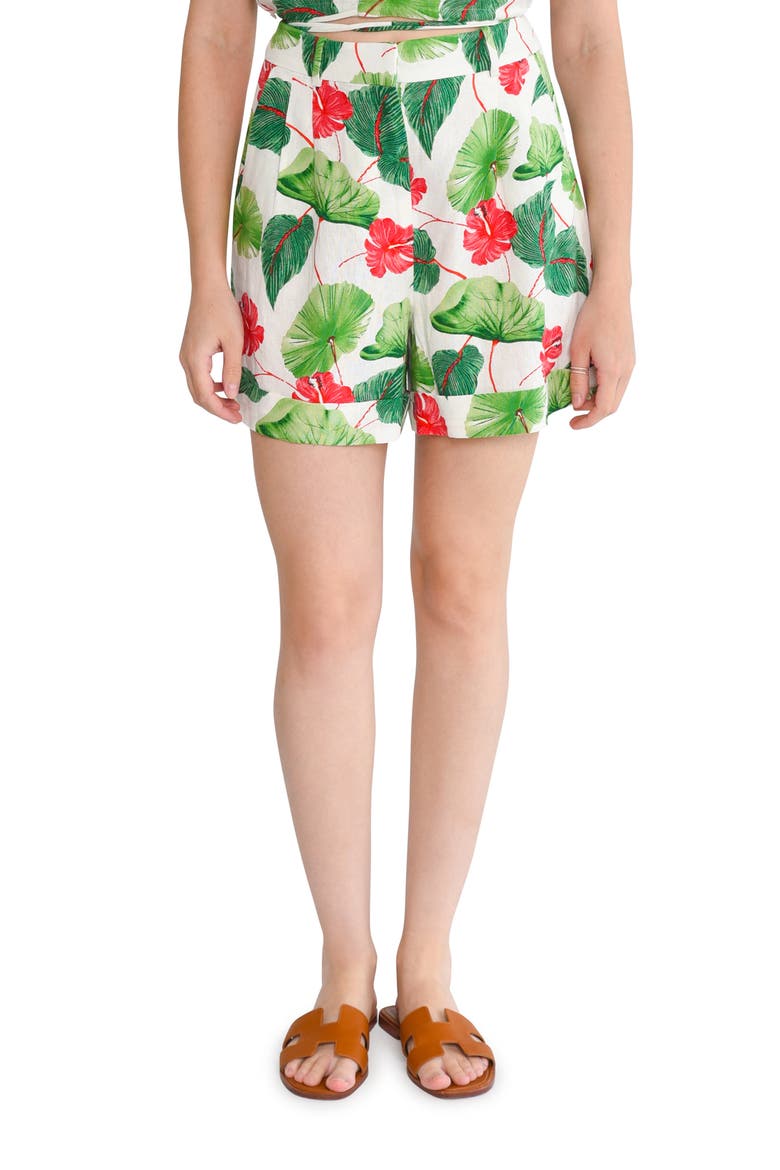 On the Road Linen Shorts, Main, color, PALM PRINT