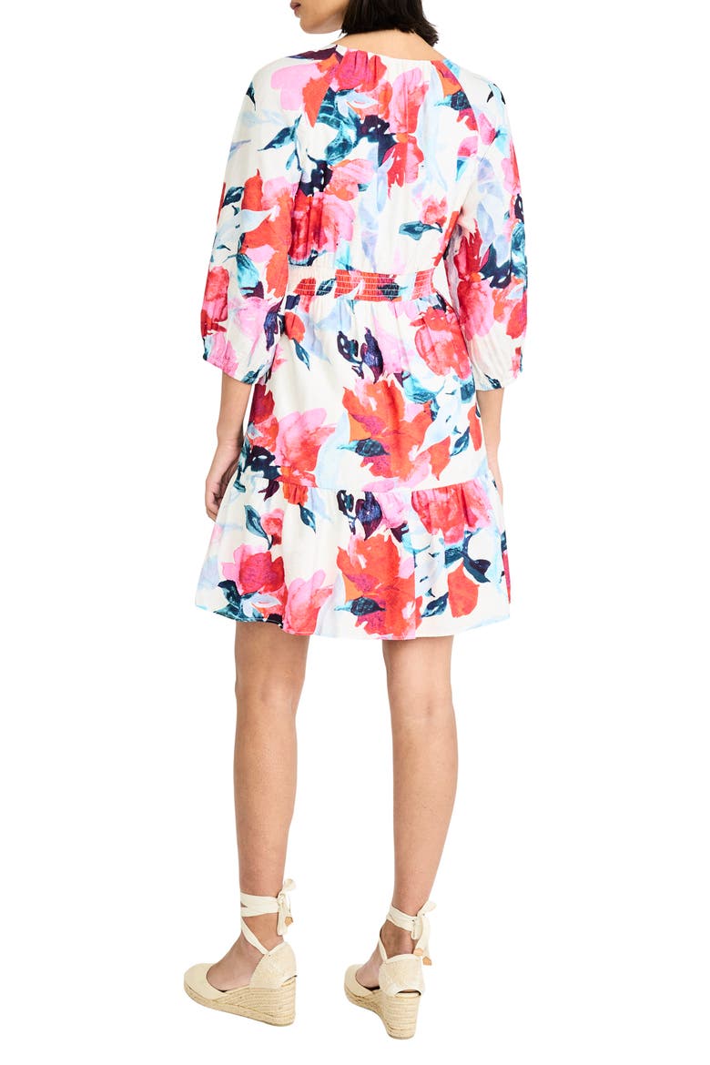 Three Quarter Sleeve Printed Minidress, Alternate, color, SOFT WHITE/ PINK