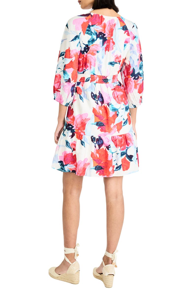 Maggy London Three Quarter Sleeve Printed Minidress, Alternate, color, Soft White/ Pink