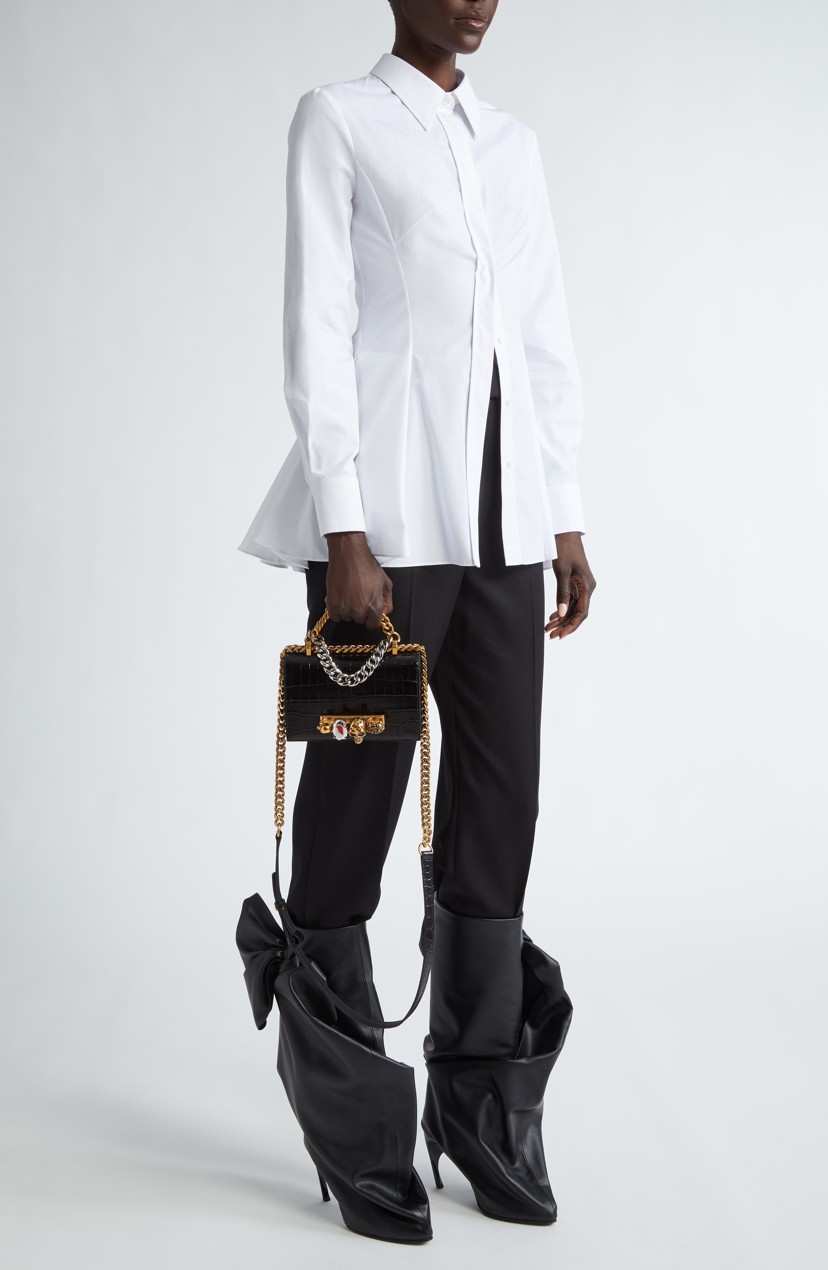 McQueen Mini Jeweled Croc Embossed Leather Satchel, Alternate, color, 