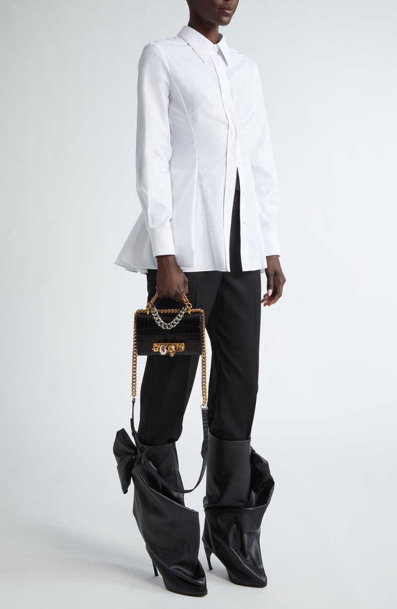 McQueen Mini Jeweled Croc Embossed Leather Satchel, Alternate, color,