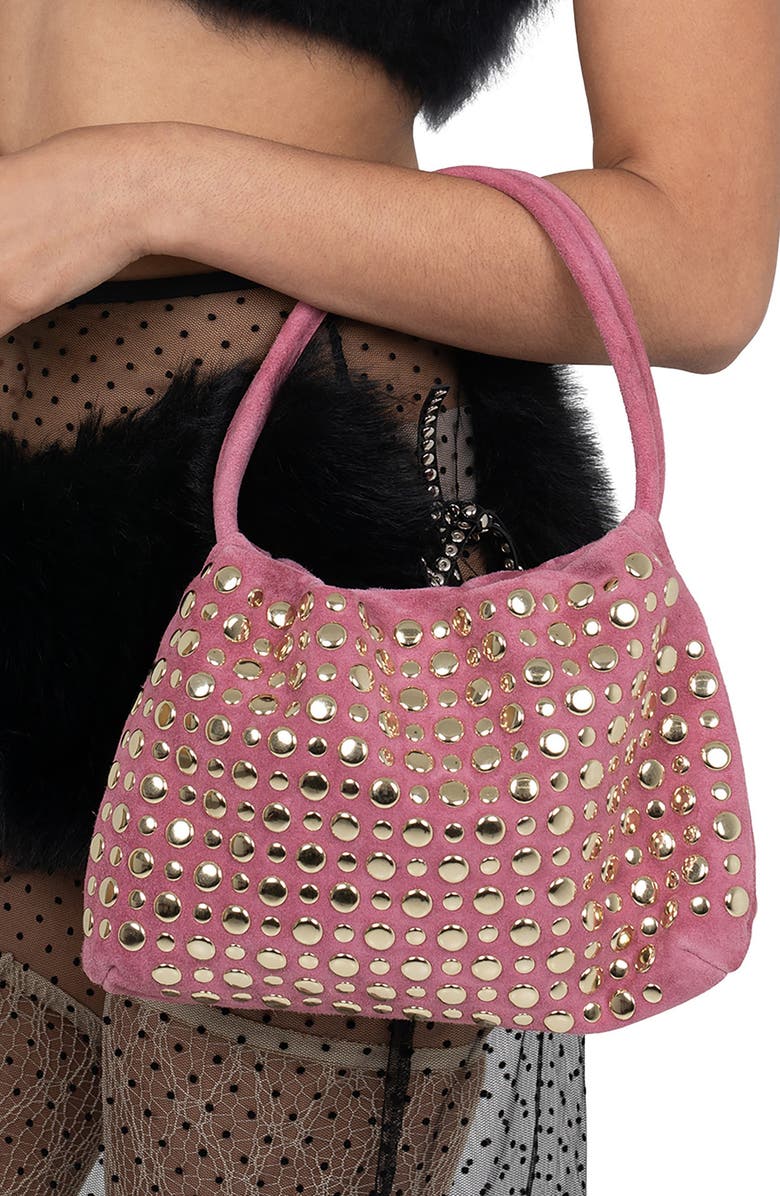 Jeffrey Campbell Lil-Brat Leather Handbag, Alternate, color, Dusty Rose Suede Gold