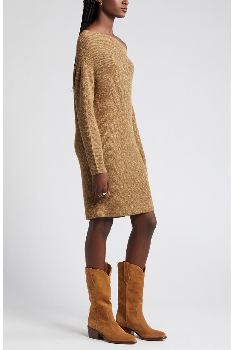 One-Shoulder Long Sleeve Rib Sweater Dress, Alternate, color, BROWN TEMPLE
