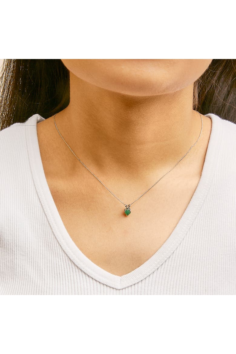 14K Gold 5X5 MM Heart Shaped Gemstone Solitaire Pendant Necklace, Alternate, color, Green Emerald | White