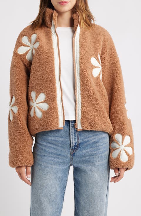 Flower Patch Faux Shearling Jacket