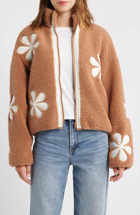Thread & Supply Flower Patch Faux Shearling Jacket
