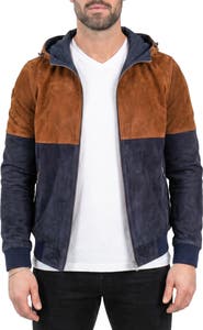 Maceoo Colorblock Leather Hooded Jacket