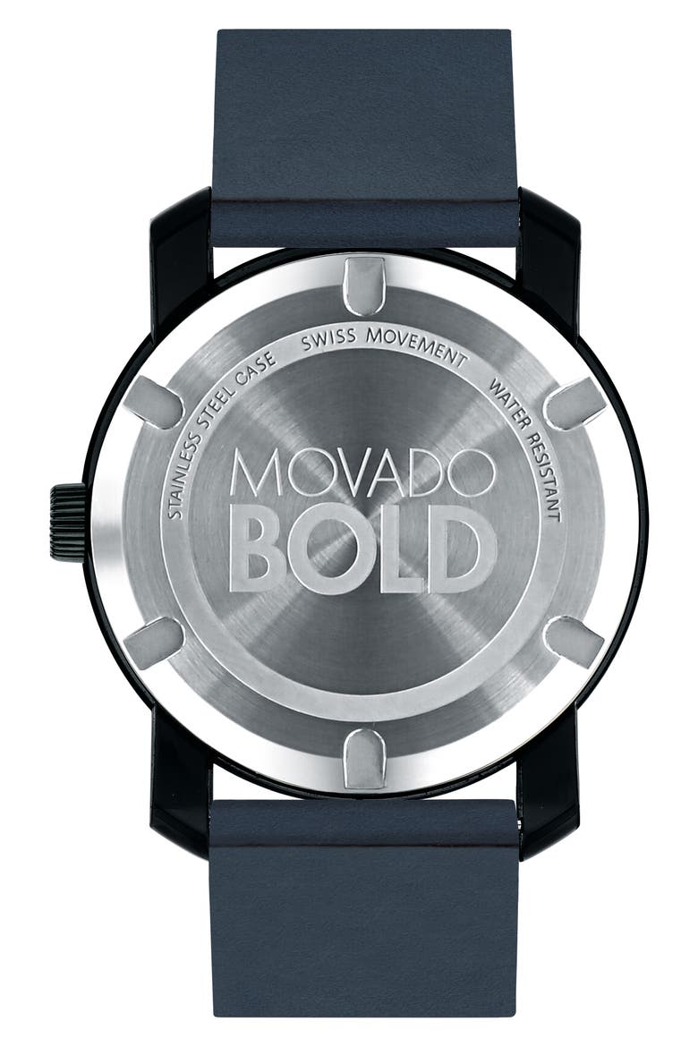 'Bold' Leather Strap Watch, 42mm, Alternate, color, NAVY/ BLACK