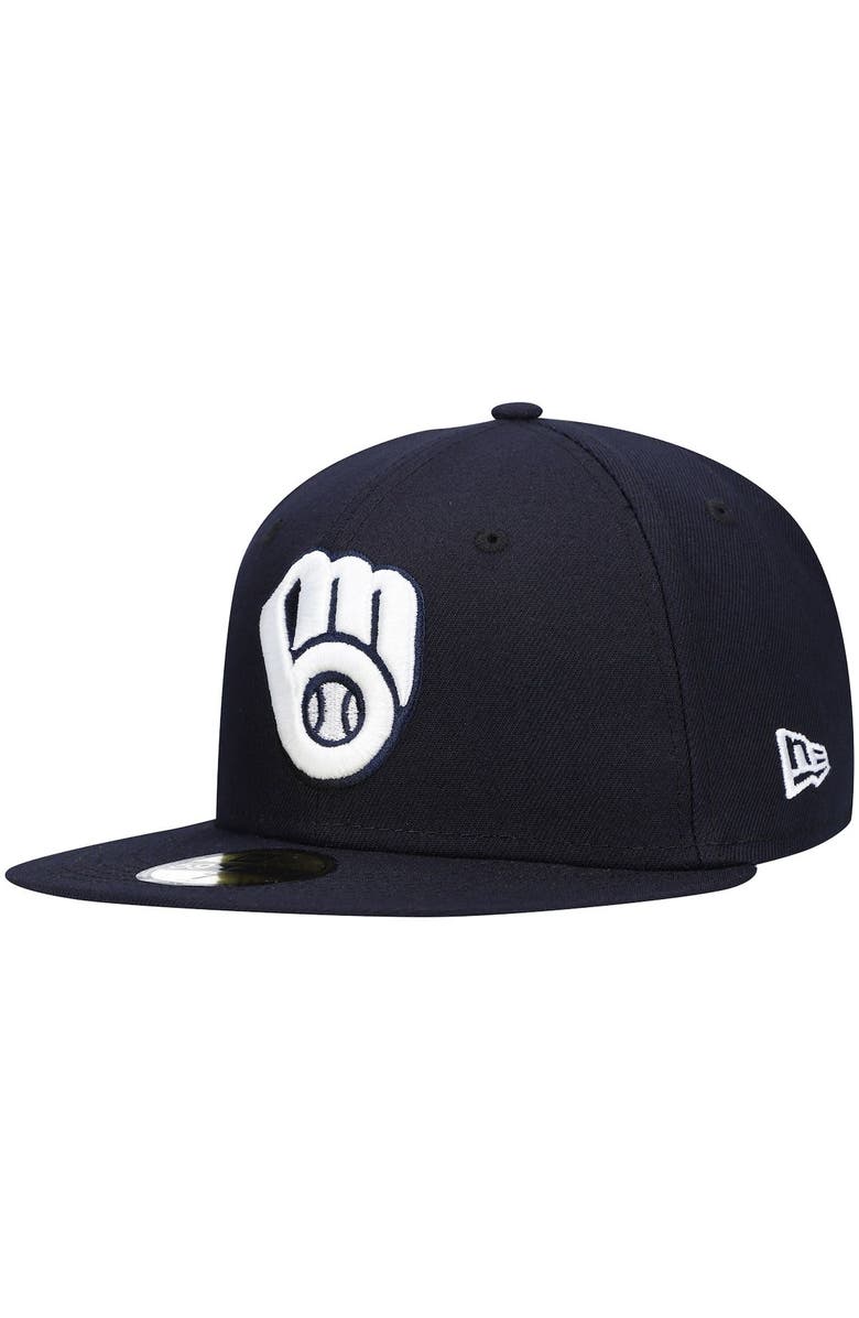 New Era Men's New Era Navy Milwaukee Brewers White Logo 59FIFTY Fitted Hat, Main, color, Navy