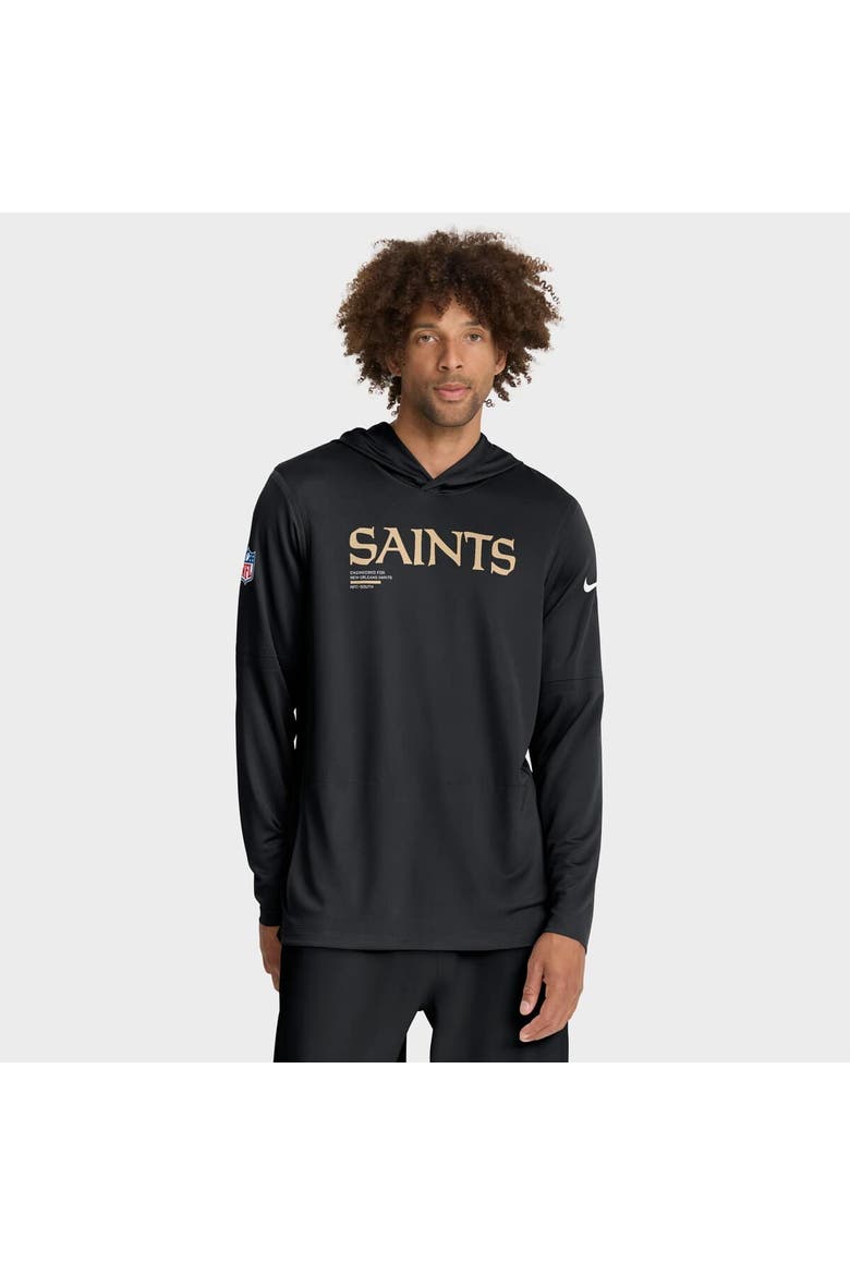 Men's Nike Black New Orleans Saints Sideline Pure Fury Dri-FIT Long Sleeve Hoodie T-Shirt, Main, color, Black