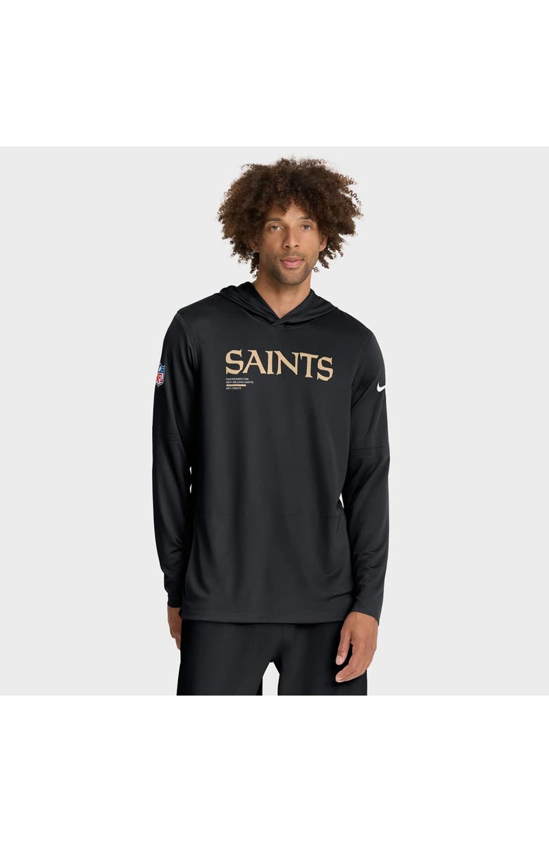 Nike Men's Nike Black New Orleans Saints Sideline Pure Fury Dri-FIT Long Sleeve Hoodie T-Shirt, Main, color, Black