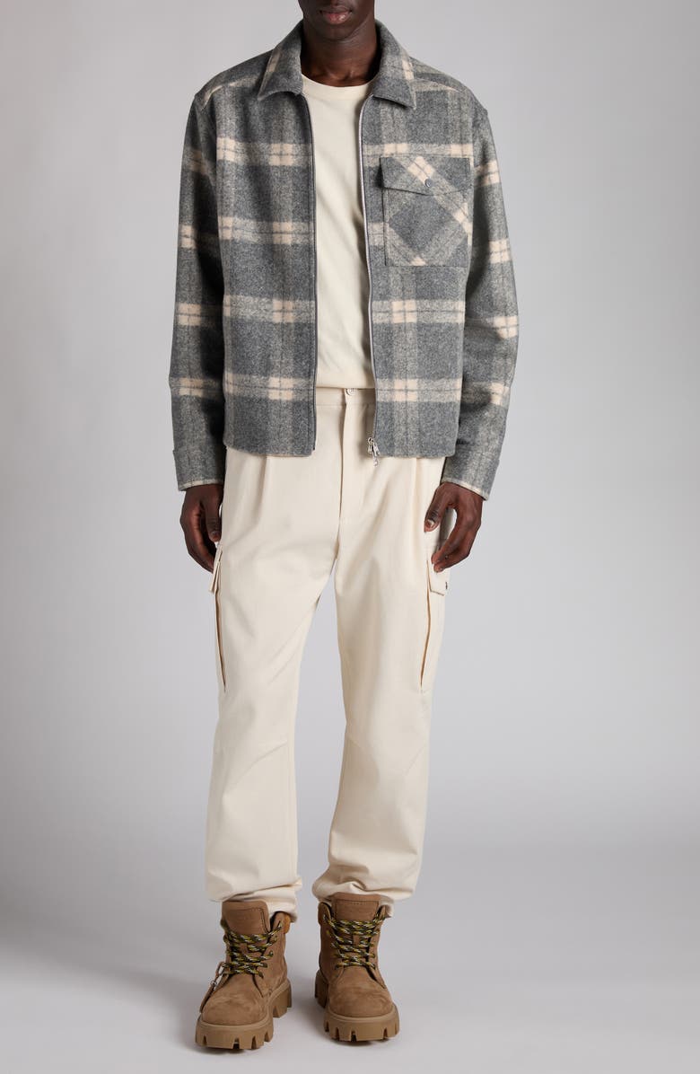 Moncler Plaid Shirt Jacket, Alternate, color, Light Grey Check