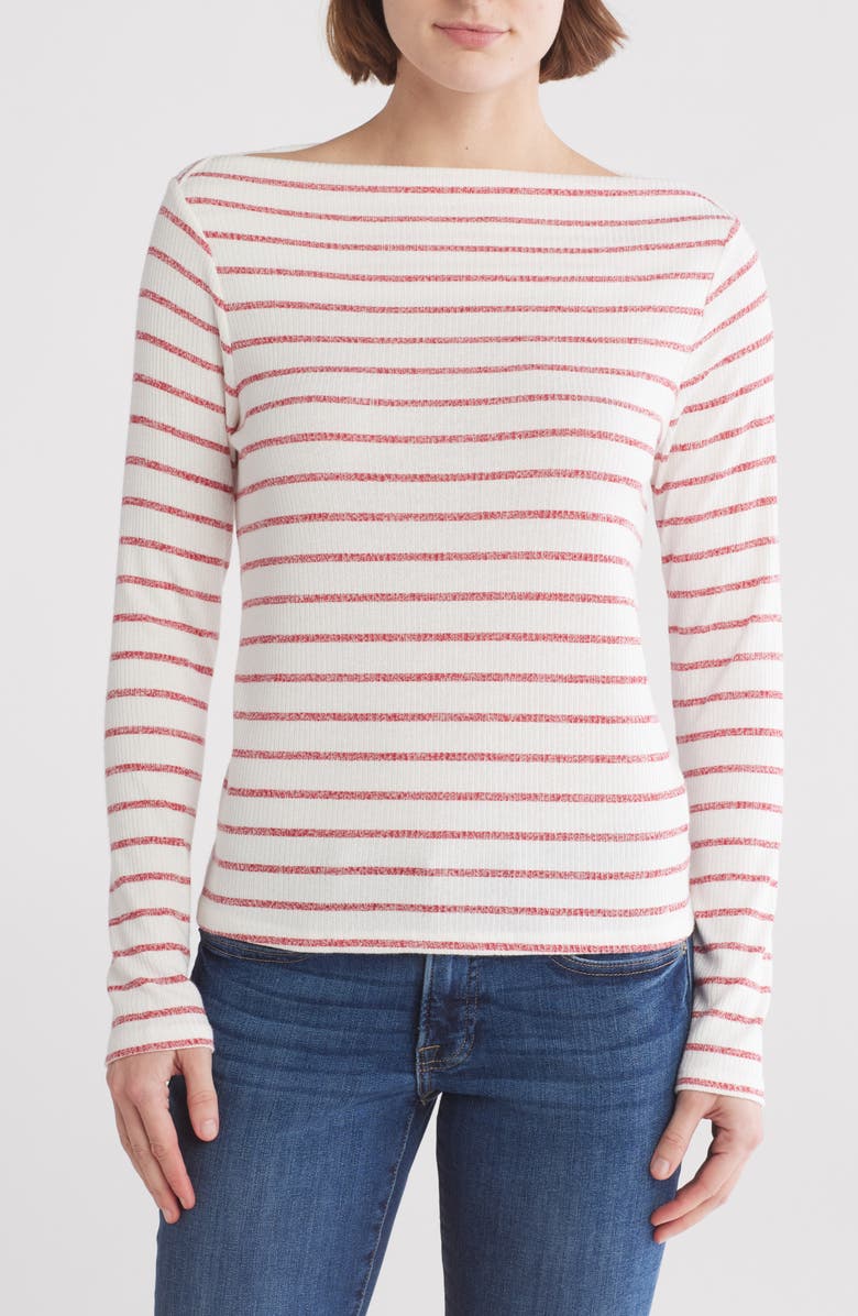 Bobeau Sammi Ribbed Long Sleeve High Neck Top, Main, color, Ivory/Urban Red