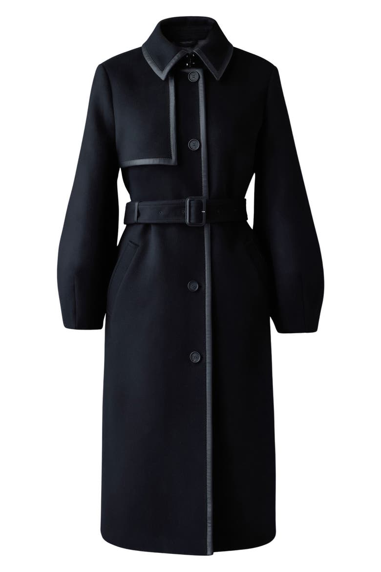 Zeva Belted Balloon Sleeve Wool Blend Trench Coat, Alternate, color, BLACK