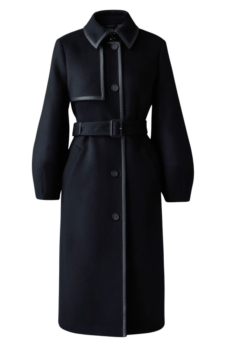 Mackage Zeva Belted Balloon Sleeve Wool Blend Trench Coat, Alternate, color, Black