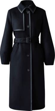 Mackage Zeva Belted Balloon Sleeve Wool Blend Trench Coat