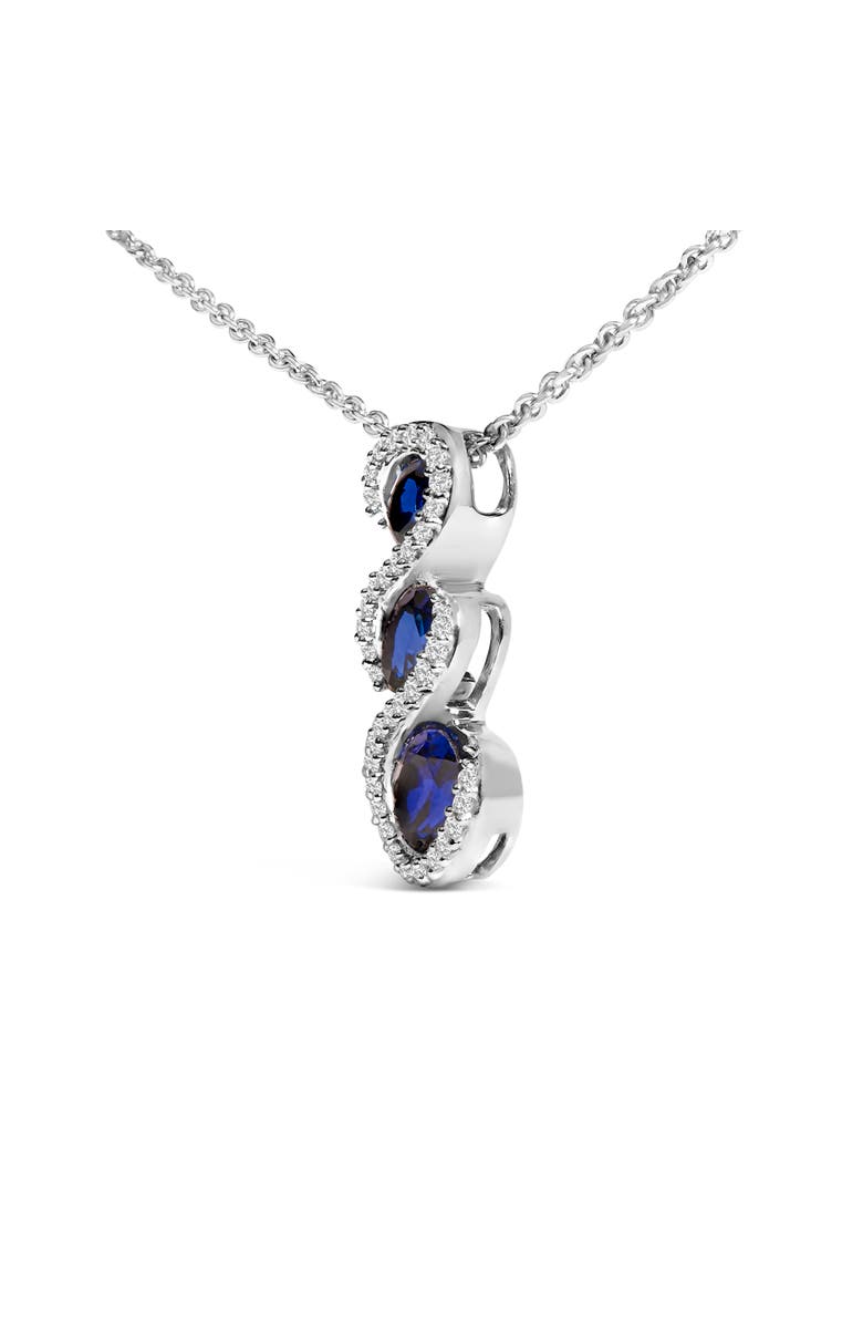 Haus of Brilliance .925 Sterling Silver Created Blue and White Sapphire 3 Stone Swirl Pendant Necklace, Alternate, color, White