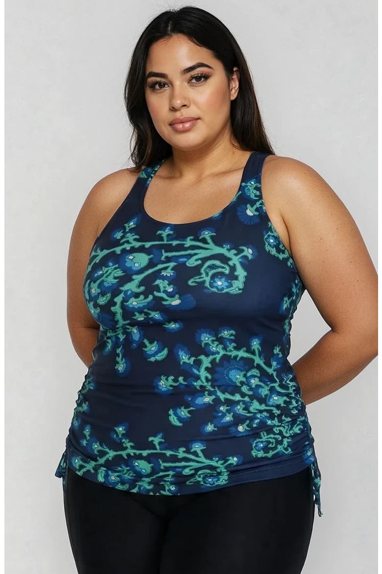Plus Size Maya Tankini Swim Top With Built-in Bra, Alternate, color, Barbados Blue