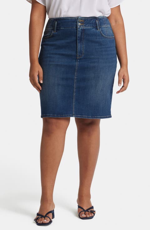 Hollywood High Waist Denim Skirt (Plus)