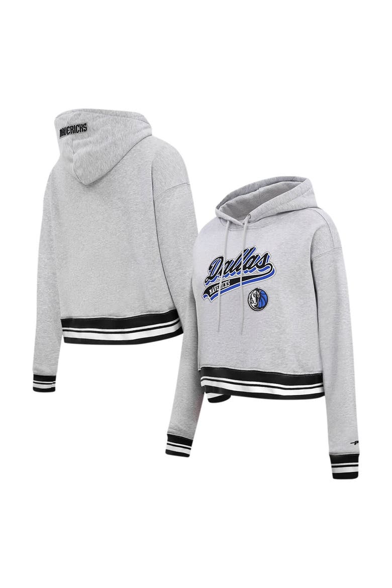Women's Pro Standard Heather Gray Dallas Mavericks Script Tail Cropped Pullover Hoodie, Main, color, Heather Gray