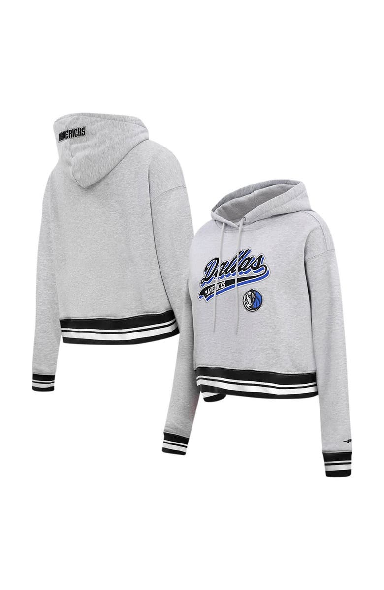 PRO STANDARD Women's Pro Standard Heather Gray Dallas Mavericks Script Tail Cropped Pullover Hoodie, Main, color, Heather Gray