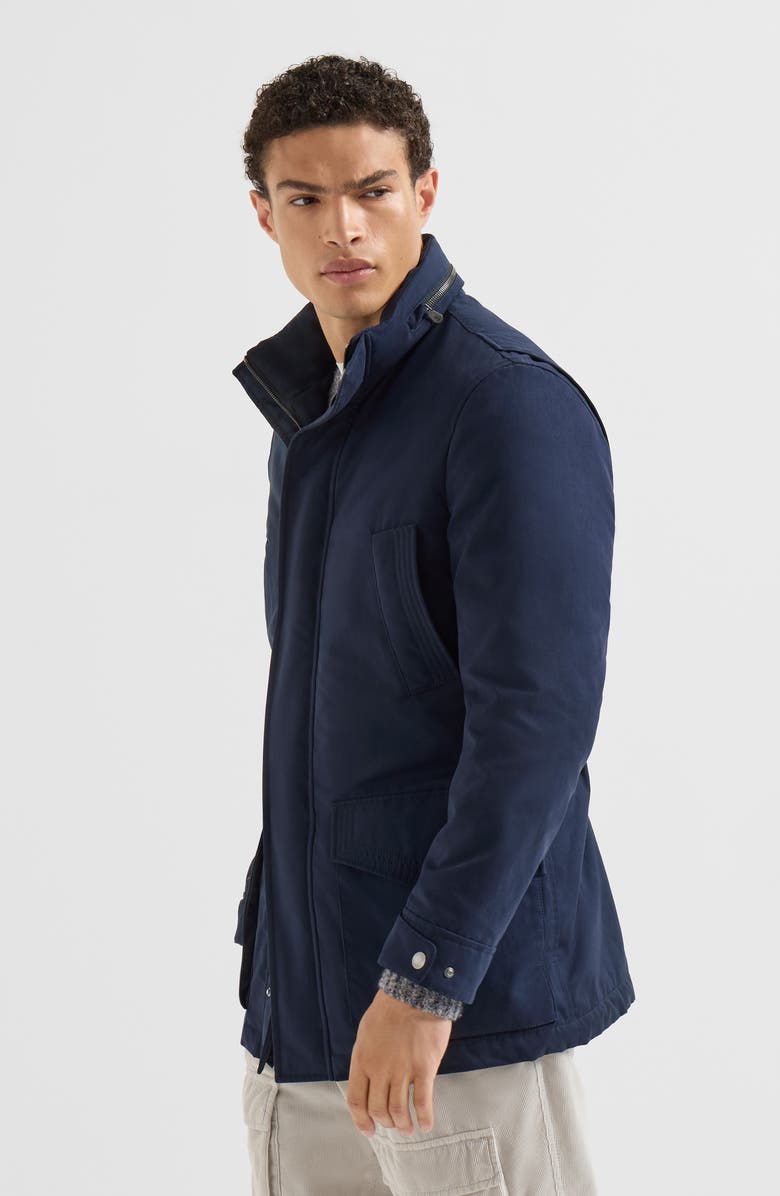 Brunello Cucinelli Water-resistant microfiber parka with Thermore<sup>®</sup> padding and packable hood, Main, color, Navy Blue