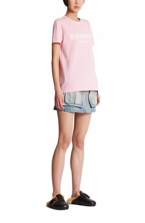T-Shirt With Balmain Paris Print With Buttons