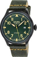 GEVRIL Vaughn Automatic Leather Strap Watch, 44mm