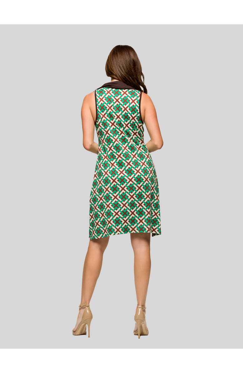 24seven Comfort Apparel Brown and Green Sleeveless Collared Mini Dress, Alternate, color, Green Multi