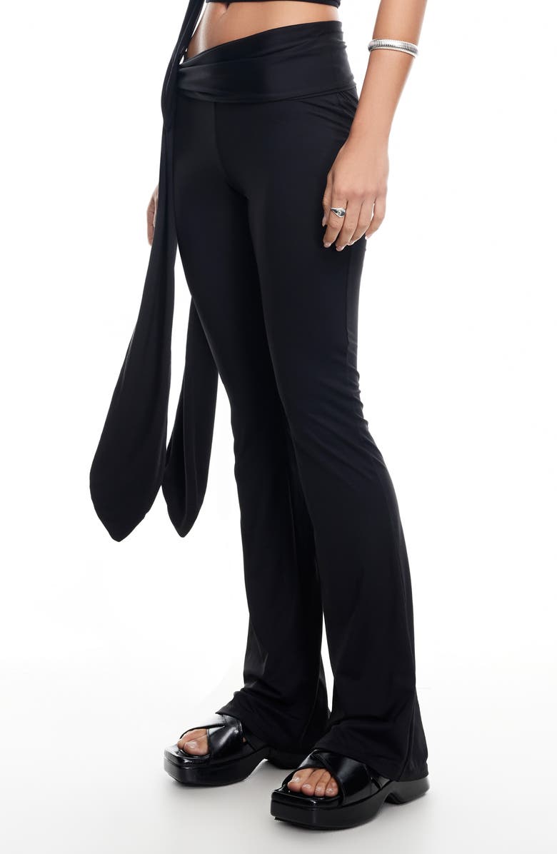 LIONESS Butterfly Low Rise Tie Waist Flare Pants, Alternate, color, Onyx