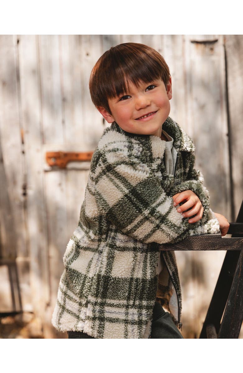 Deux par Deux Long Sleeve Zip Front Overshirt, Main, color, Sage And Beige Plaid