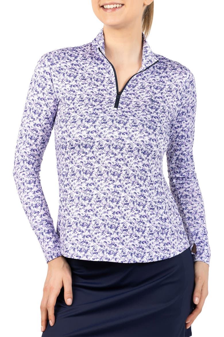 Ditsy Quarter Zip Pullover, Main, color, WHITE
