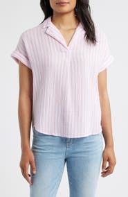 beachlunchlounge Arin Stripe Short Sleeve Cotton Shirt