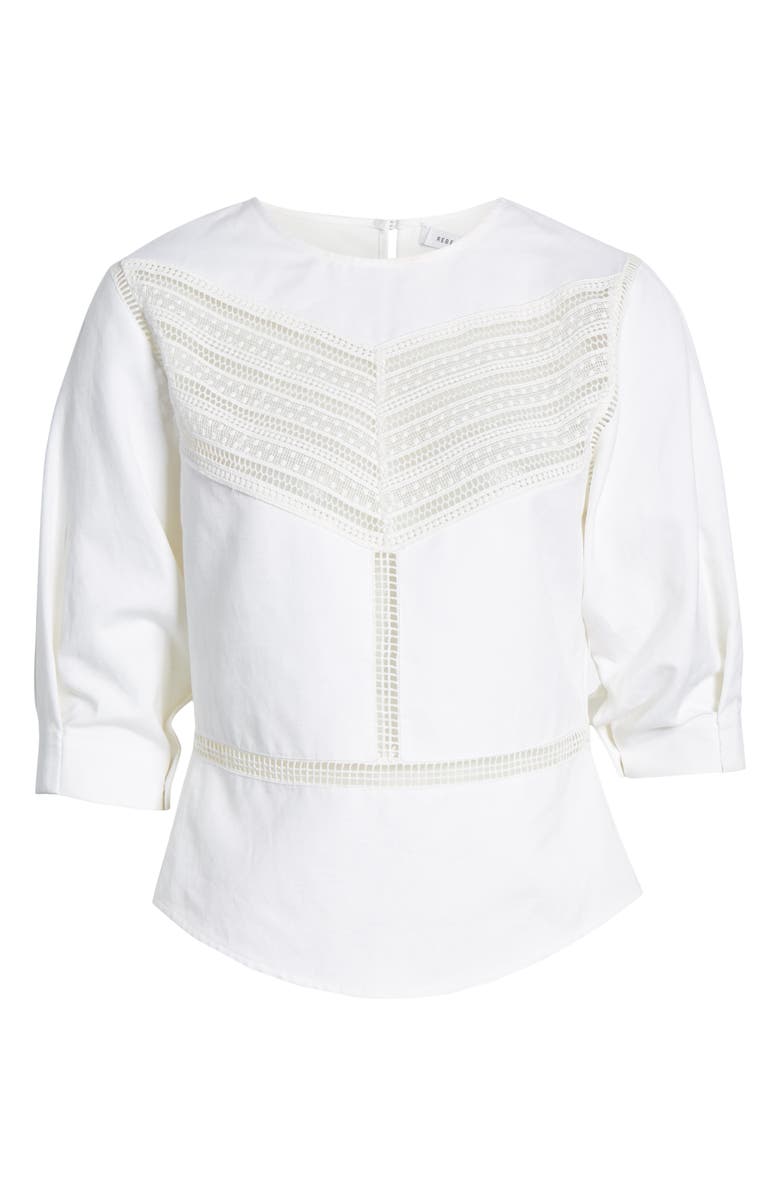 Rebecca Minkoff Lucia Lace Inset Linen & Cotton Blouse, Alternate, color,