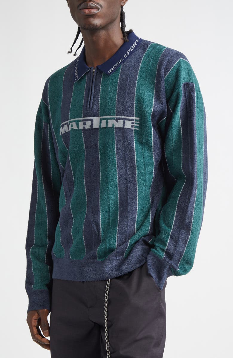 Martine Rose Sporty Logo Stripe Quarter Zip Polo, Alternate, color, Green