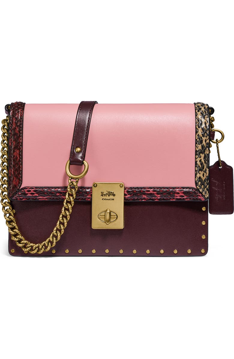 COACH x Jennifer Lopez Hutton Colorblock Leather & Genuine Snakeskin Convertible Shoulder Bag, Main, color,