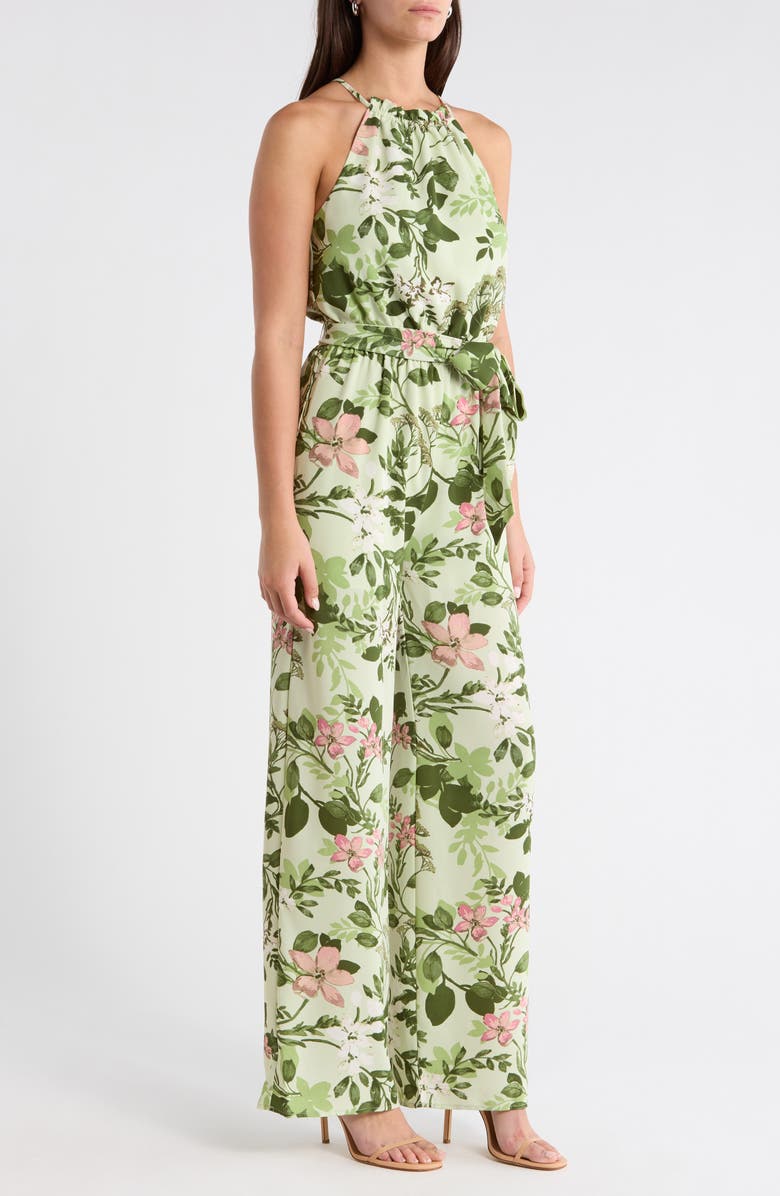 SUGARLIPS Zane Floral Lighthearted Tropical Print Jumpsuit, Alternate, color, Grn-Pink-Mul