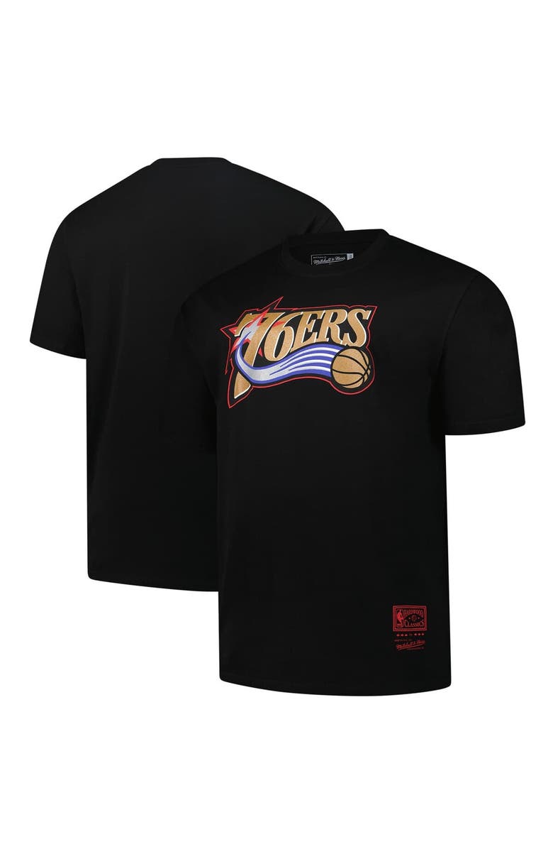 Mitchell & Ness Men's Mitchell & Ness Black Philadelphia 76ers Big & Tall Hardwood Classics Vintage Logo T-Shirt, Alternate, color, 