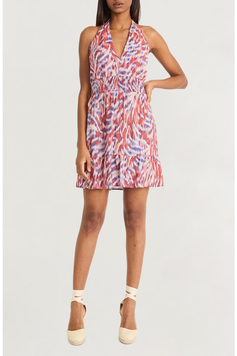 Halter Neck Minidress, Main, color, CORAL/ TAN