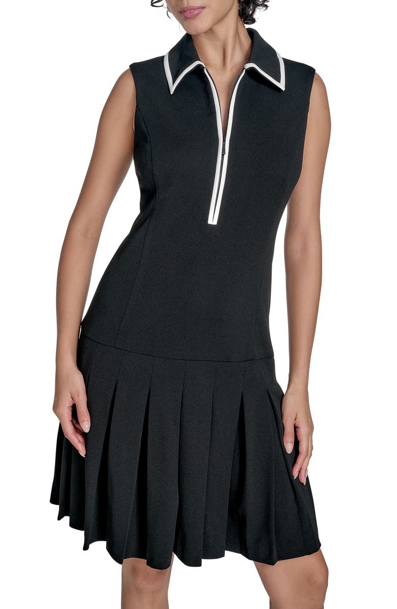 Calvin Klein Piped Sleeveless Tennis Dress, Alternate, color, Black/ White
