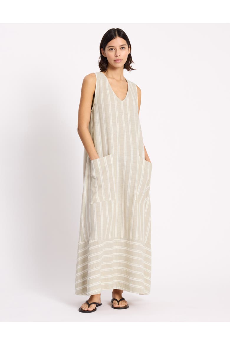 V-Neck Stripe Maxi Dress, Main, color, Cream
