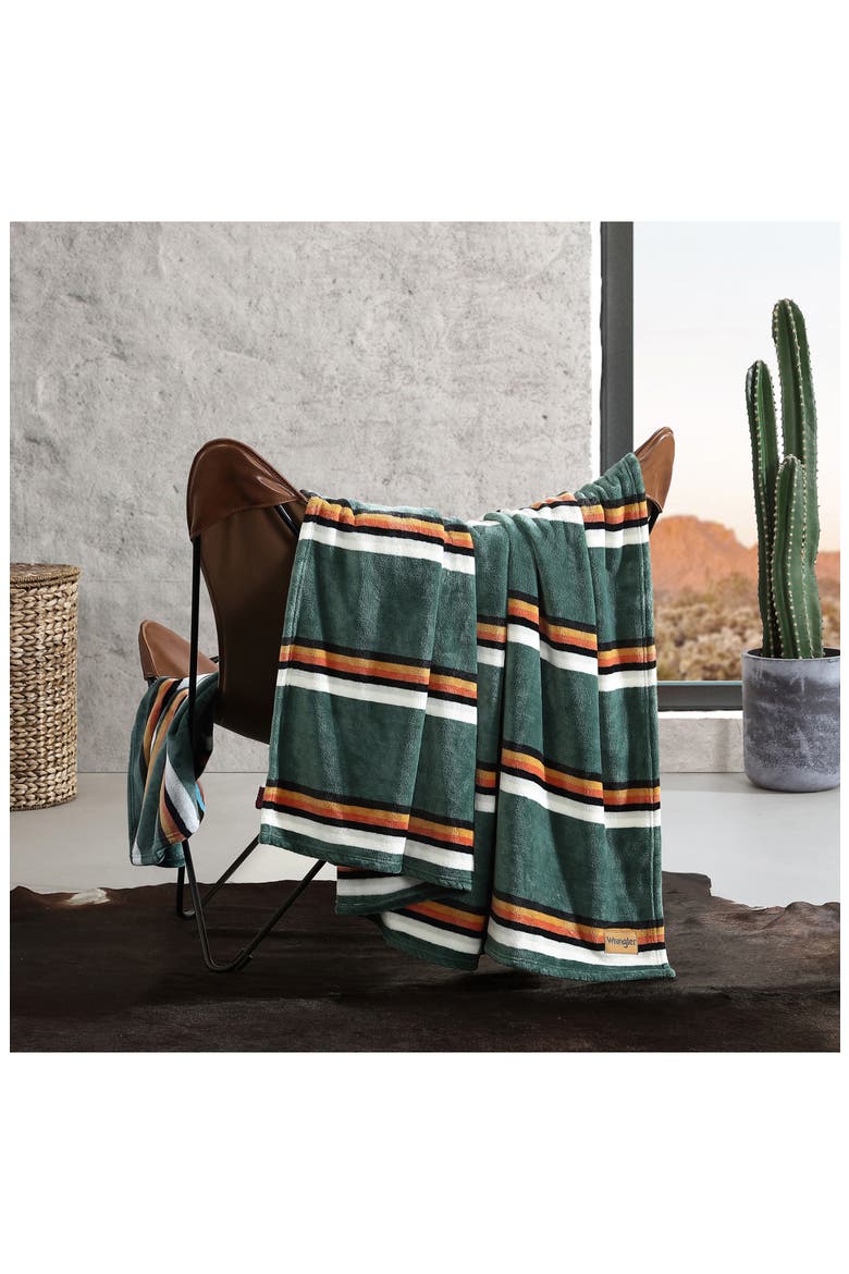 Western Saddle Stripe Fleece Blanket, Alternate, color, GREEN