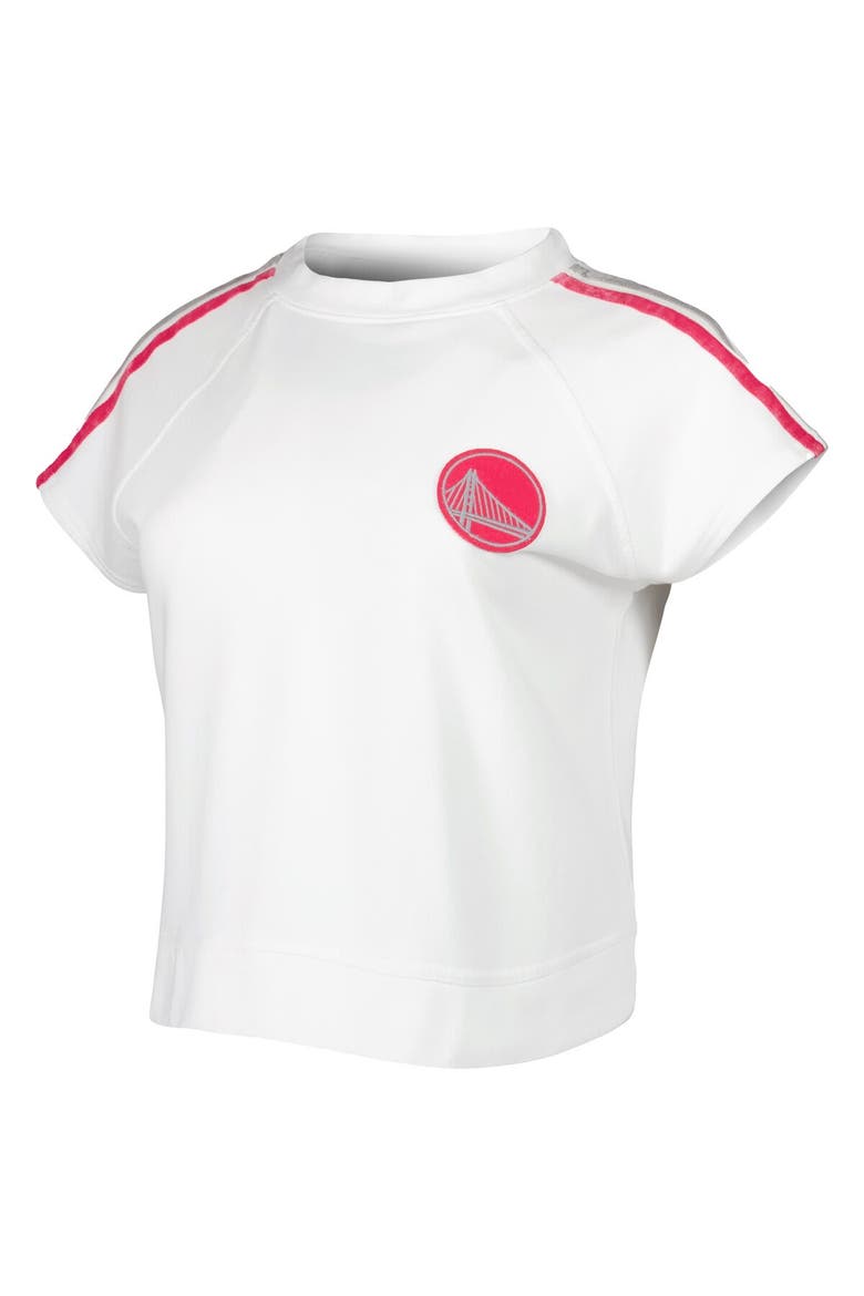 Women's Lusso White Golden State Warriors Margot Cropped Tri-Blend Cap Sleeve Sweatshirt, Alternate, color, White